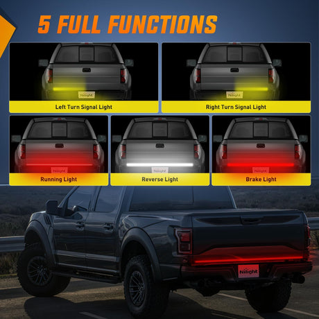 Truck Tailgate Light Strip 60 Inch Quad Row 648 LED Strip with Red Running Brake Lights White Reverse Lamp Amber Turn Signals