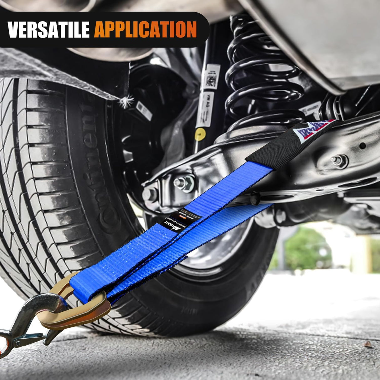 2 Inch x 38 Inch Axle Tie Down Straps with D-Rings & Protective Sleeves | 11,127 LBS Break Strength for Car Haulers Engine Hoists Trucks Trailers and UTVs 4 Pack Blue