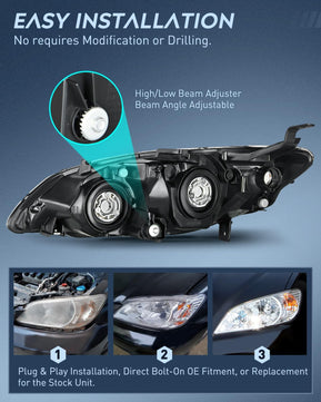 2004 2005 Honda Civic Headlight Assembly Chrome Housing Amber Reflector Upgraded Clear Lens Nilight
