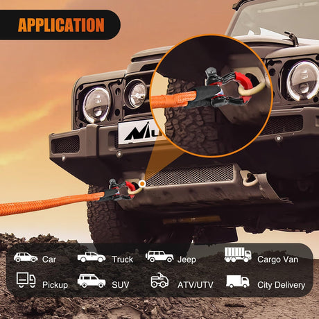 Kinetic Recovery Tow Rope Kit with 3/4 Inch Anti-Theft D-Ring Shackles 1 Inch x 30ft Heavy Duty Offroad Tow Rope Snatch Strap Towing Strap kit 48,000LBS for UTV ATV SUV Truck Car Jeep Tractor