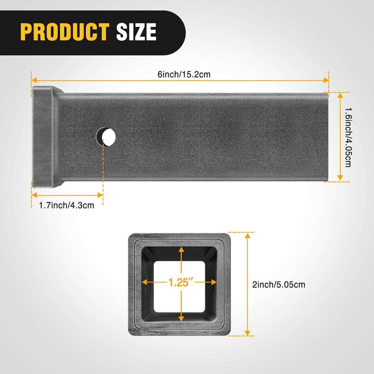 Hitch Adapter 1-1/4 Inch x 6 Inch Combo Bar Trailer Receiver Tube Weld-on Raw Steel Hitch Bar