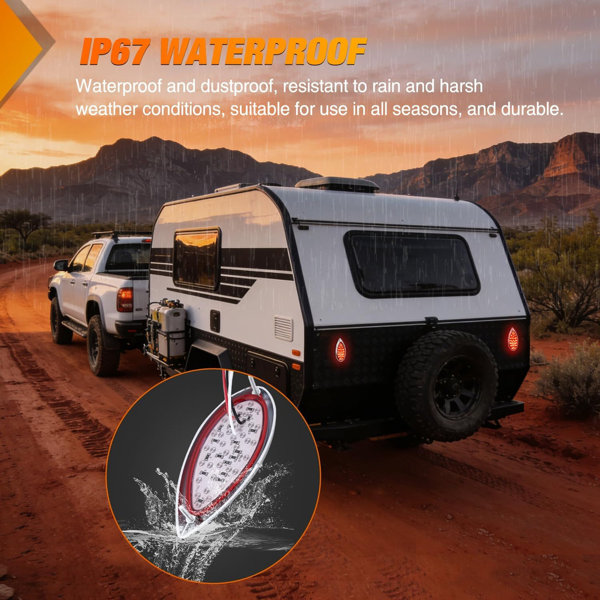 Trailer Tail Lights 2PCS 5.9Inch Teardrop 35LED Red Chrome | Bezel Marker Clearance Stop Brake Turn Signal Running Taillights IP67 Waterproof for Trailer Truck Pickup Camper RV