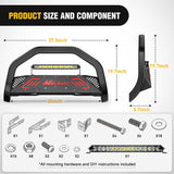 Bull Bar with Light fits Chevy Colorado (Excl. ZR2) 2015-2022 & GMC Canyon 2015-2022 Front Bumper Grille Brush Push Guard with Skid Plate Licence Plate Hole Black