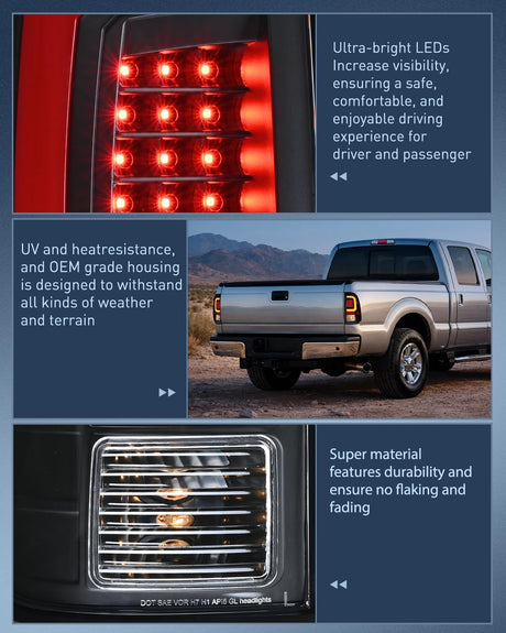 Taillight Assembly Compatible with 2008 2009 2010 2011 2012 2013 2014 2015 2016 Ford F250 F350 F450 Super Duty Incandescent Type Upgrade LED Tube Tail Lights Rear Brake Lamps