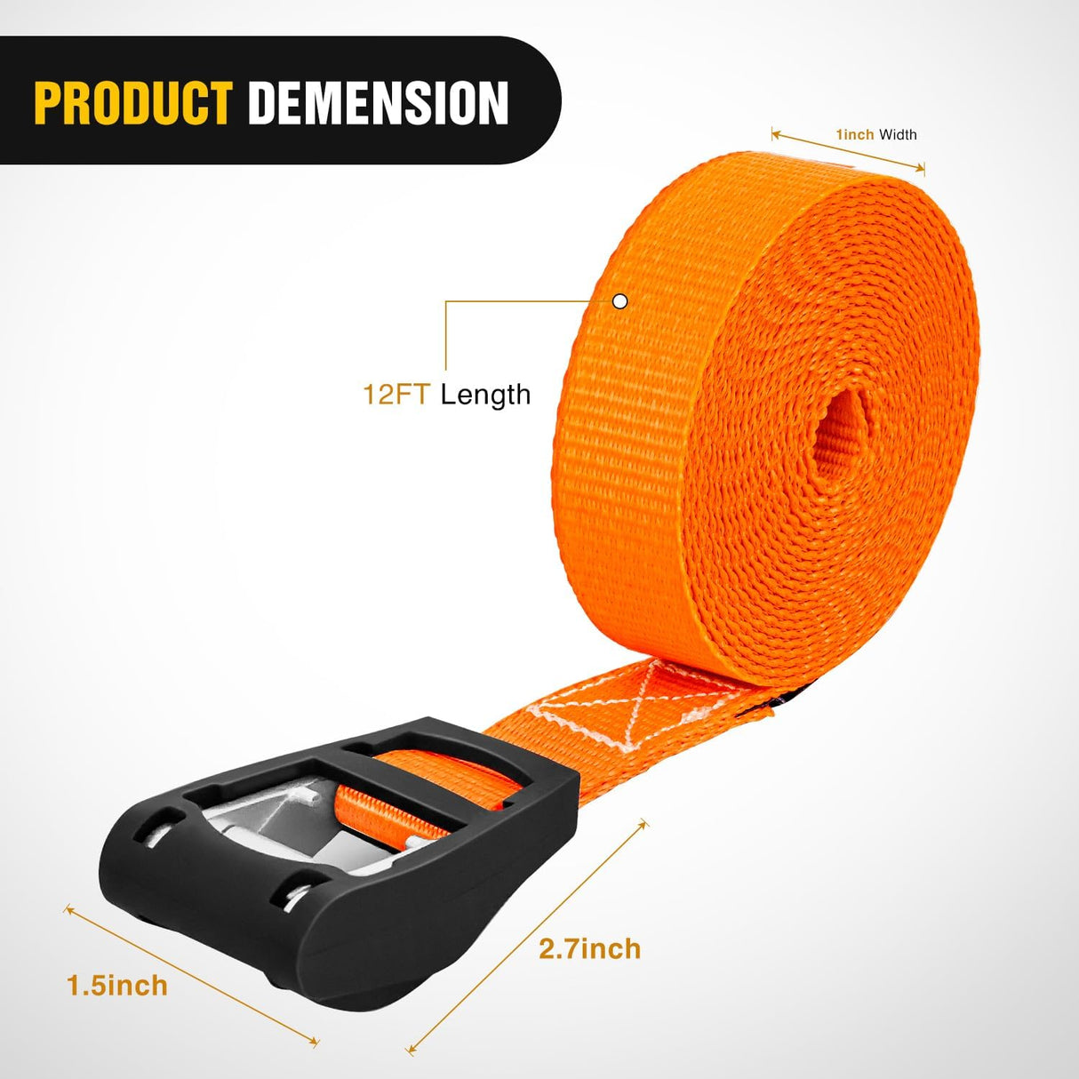 1in x 12ft Heavy Duty Lashing Straps 4PCS | Adjustable Cam Buckle Tie-Down Straps 1320LBS for Motorcycle Boat RV Cargo Trucks Trailer Luggage Orange&Black