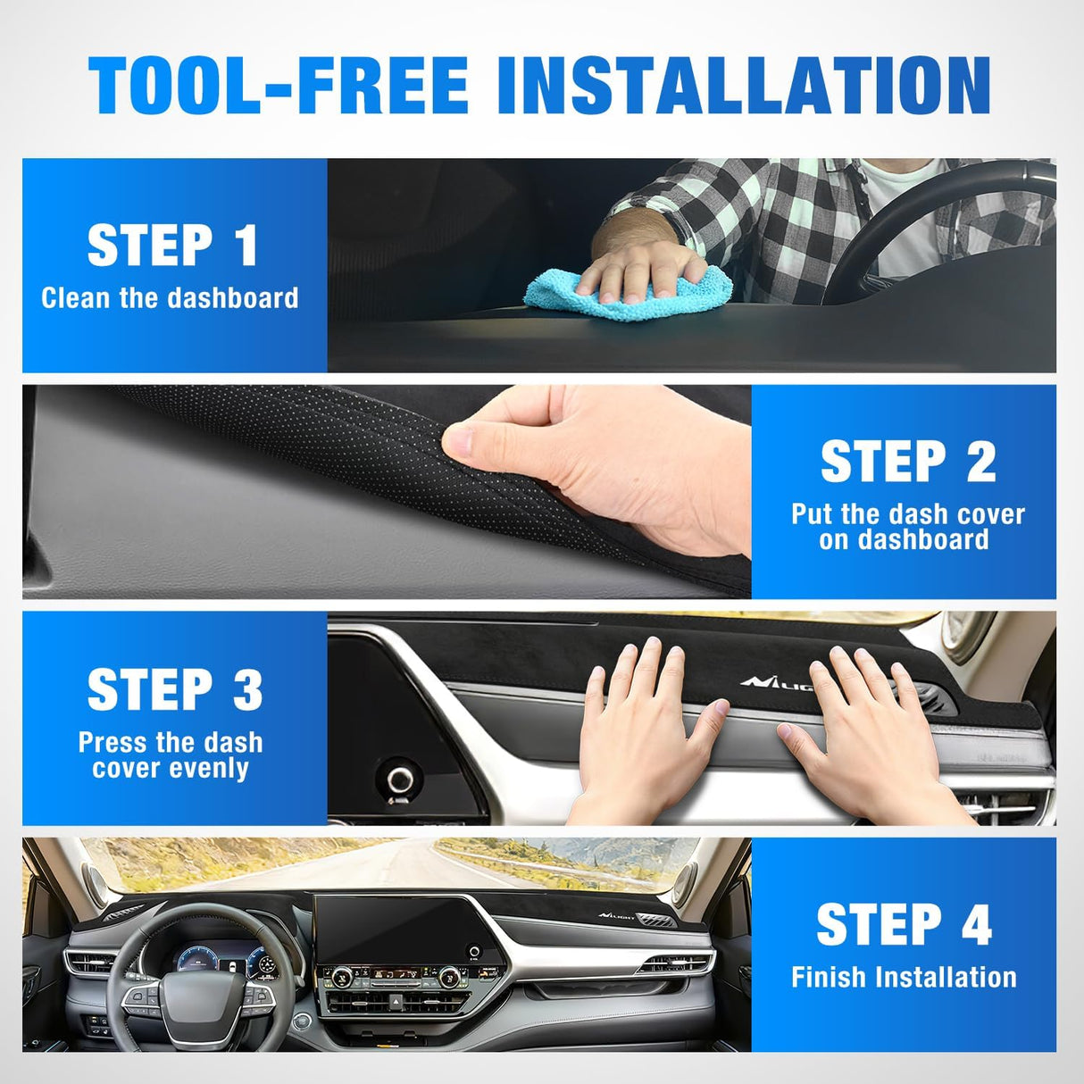 Dash Cover for Toyota Highlander 2020-2023, Custom Fit Suede Mat | Non-Slip Backing, Reduce Sun Glare and Protect the Dashboard from UV Exposure