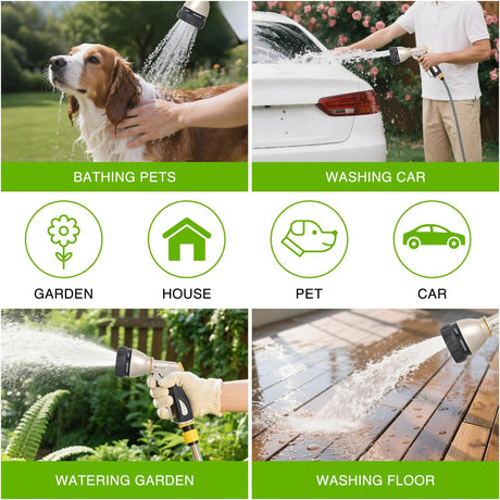 Garden Hose Nozzle, Water Hose Sprayer Nozzle Adjustable 7 Spray Patterns Heavy Duty Metal Water Nozzles for Hose Outdoor with Non-Slip Rubber Grip for Watering Plants Lawns Washing Cars Pets