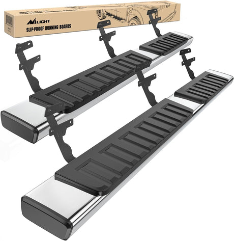 Running Boards for 2015-2025 Ford F150 Quad Cab 2 Full-Size Door & 2 Half-Size Door 6 Inch Side Step Nerf Bars Stainless Steel Silver