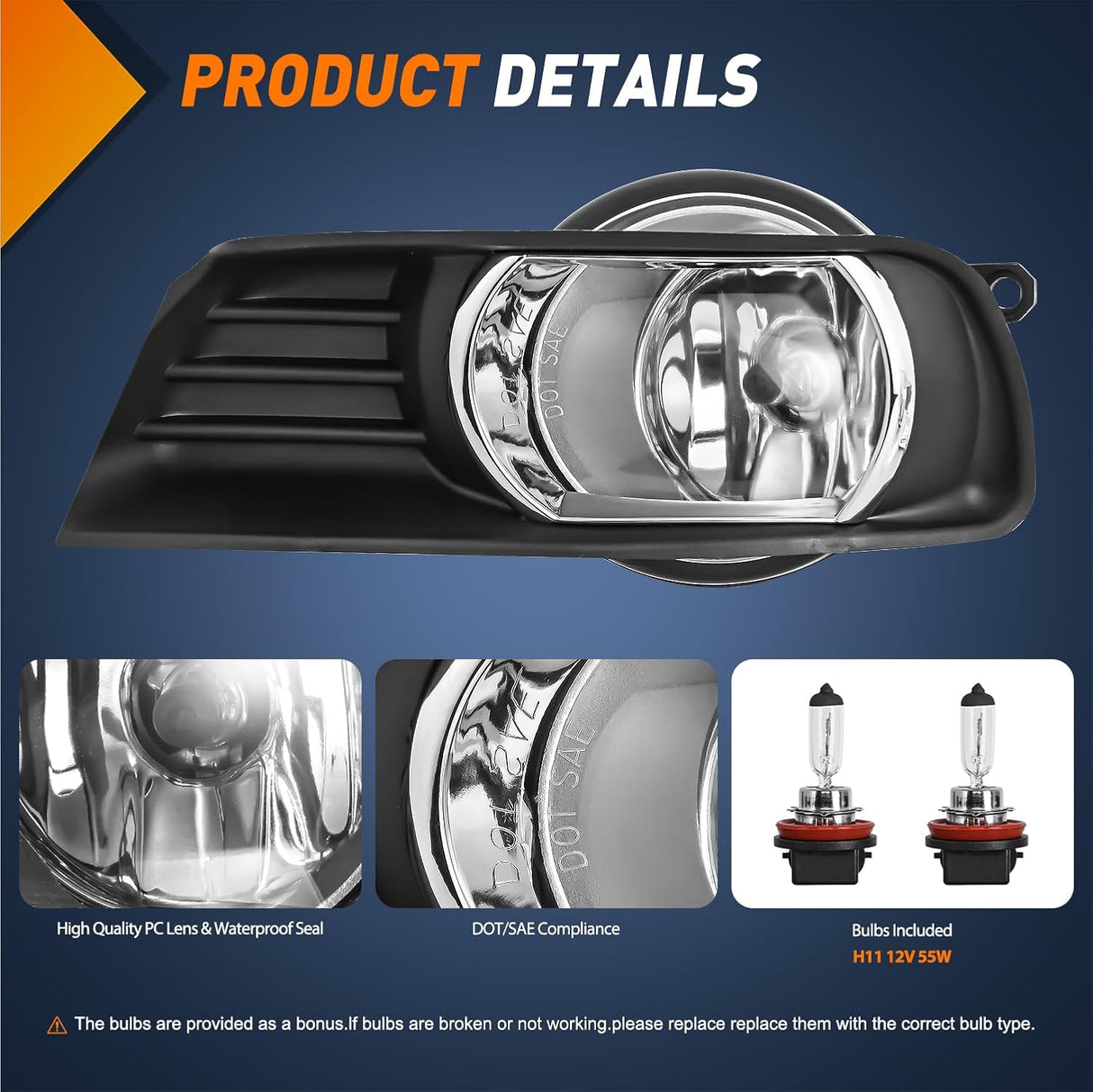 Fog Light Assembly Fog Lights Assembly Compatible with 2007 2008 2009 Toyota Camry Clear Lens Driver and Passenger Side w/H11 12V 55W Bulbs
