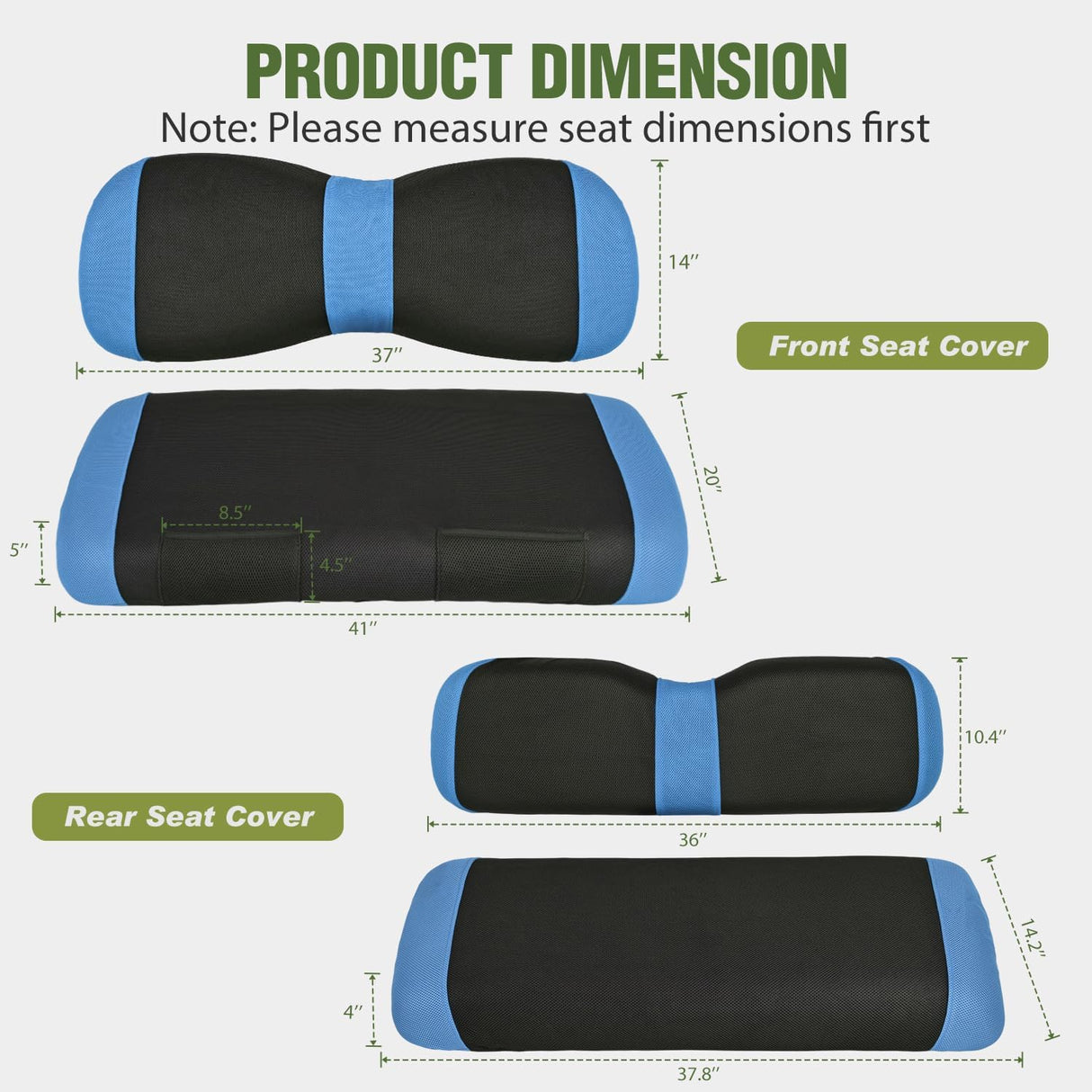 Golf Cart Seat Covers 2PCS Blue Black Yamaha Club Car Precedent | Breathable Sun Scratch Resistant Washable No Staple Fits 2007-2016 Yamaha G29 2017-2026 Drive2 2004-2019 Club Car Precedent