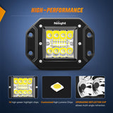 4PCS 42W Flush Mount LED Pods Spot Flood Combo Beam Driving Backup Reverse Grill Mount Light with 16AWG LED POD Lights Wiring Harness Kit -4 Leads