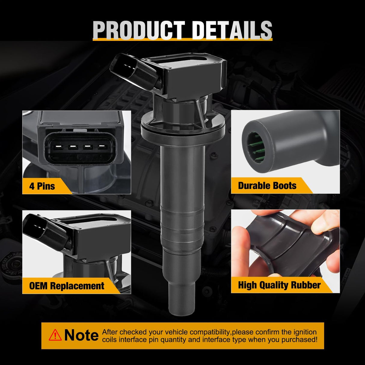 Ignition Coil Pack Fit for Toyota Chevy Prizm Pontiac Vibe Corolla Matrix Celica MR2 Spyder 2000 2001 2002 2003 2004 2005 2006 2007 2008 1.8 L4 OE# UF247 UF315 C1249 Ignition Coils Set of 4
