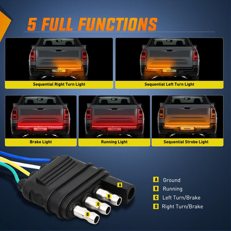 Truck Tailgate Light Strip 48Inch Arrow 432 LED with Red Running Brake Lights Amber Turn Signals Strobe Lights