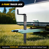 A-Frame Trailer Jack 5000 lbs Capacity 15 Inch Vertical Travel Heavy Duty Trailers Tongue Jack with Top Wind Handle Alloy Steel Utility Trailer RV Jack Stand for Trailers RV Boat Camper Matt Black