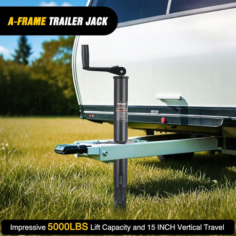 A-Frame Trailer Jack 5000 lbs Capacity 15 Inch Vertical Travel Heavy Duty Trailers Tongue Jack with Top Wind Handle Alloy Steel Utility Trailer RV Jack Stand for Trailers RV Boat Camper Matt Black