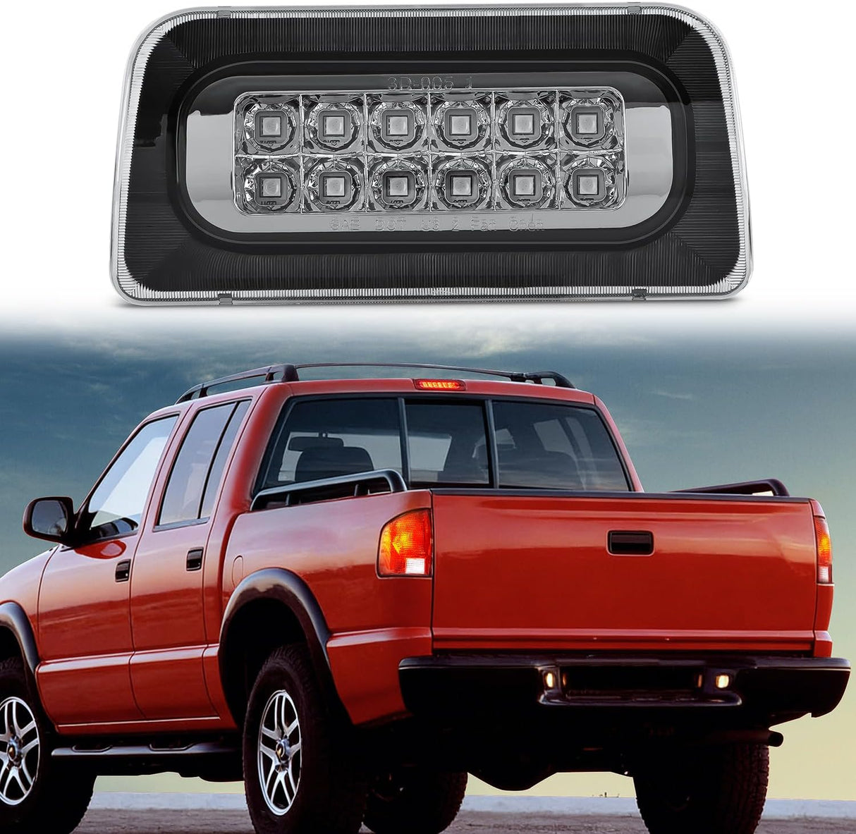 Third Brake Light for Chevy S10 GMC Sonoma 1994-2003, Smoked Lens | for Chevy S10 GMC Sonoma 1994-2003, Isuzu Hombre 1996-2000, High Mount 3rd Stop LED Lights Replacement