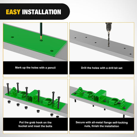 3/8 Inch Tractor Bucket Grab Hooks with 1/2 Inch Tie Down Ring and 2 Inch Receiver Grade 70 Forged Steel Bolt-On for John Deere Compact Tractor Bucket RV UTV Truck Max 4700LBS, Green