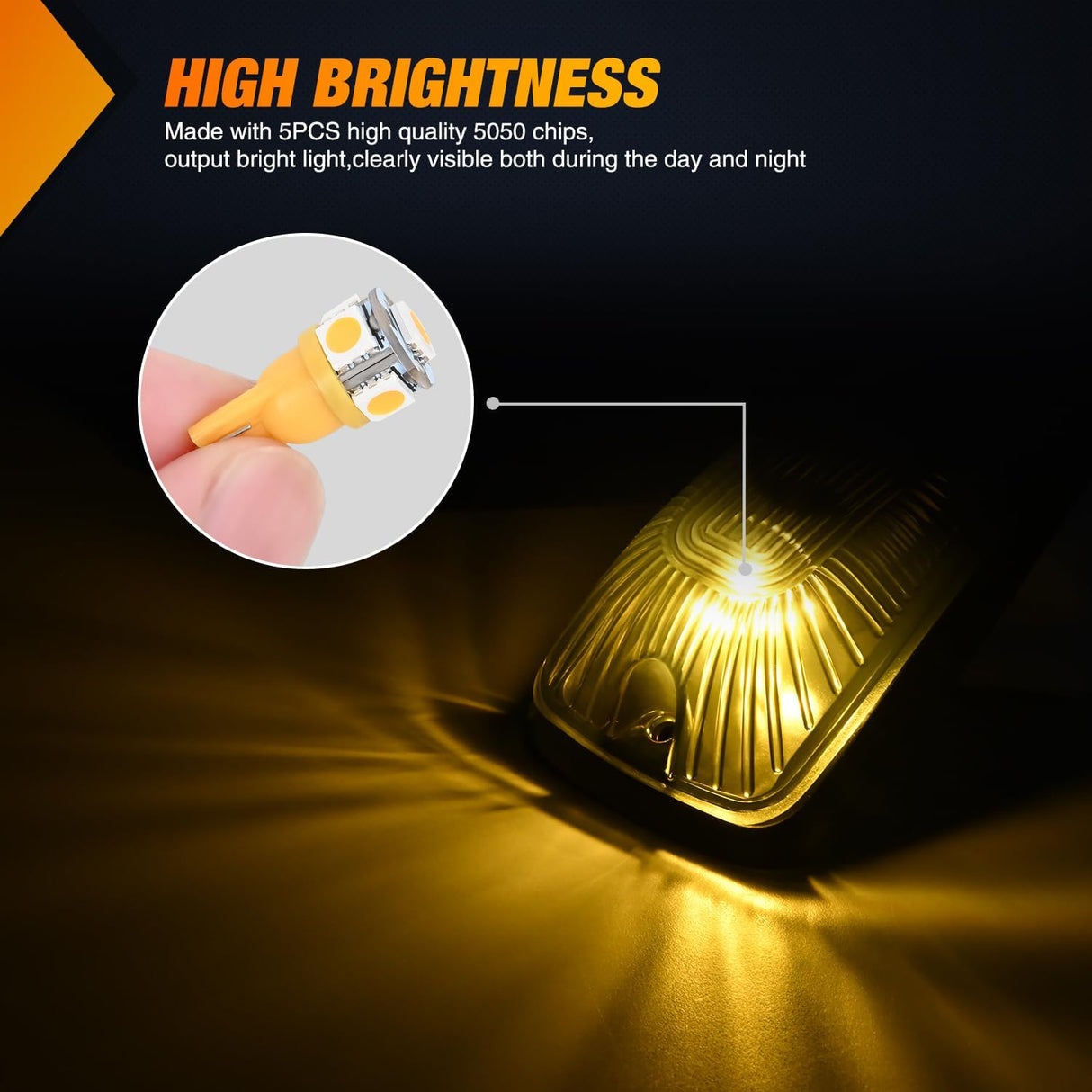 LED Cab Marker Lights 5 PCS 5 LED Smoke Lens Amber Clearance Roof Running Light Compatible with 1988-2002 GMC Chevrolet C1500 C2500 C3500 K1500 K2500 K3500 Suburban