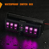 4 Gang Rocker Switch Box 12V SPST ON Off Toggle Switches PD Type C and QC 3.0 USB Sockcet Voltmeter Purple LED Light Waterproof Aluminum Mount Bracket Panel DIY Stickers for Boat Car RV Truck