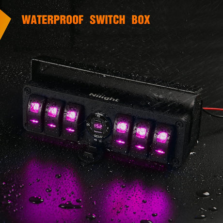 4 Gang Rocker Switch Box 12V SPST ON Off Toggle Switches PD Type C and QC 3.0 USB Sockcet Voltmeter Purple LED Light Waterproof Aluminum Mount Bracket Panel DIY Stickers for Boat Car RV Truck
