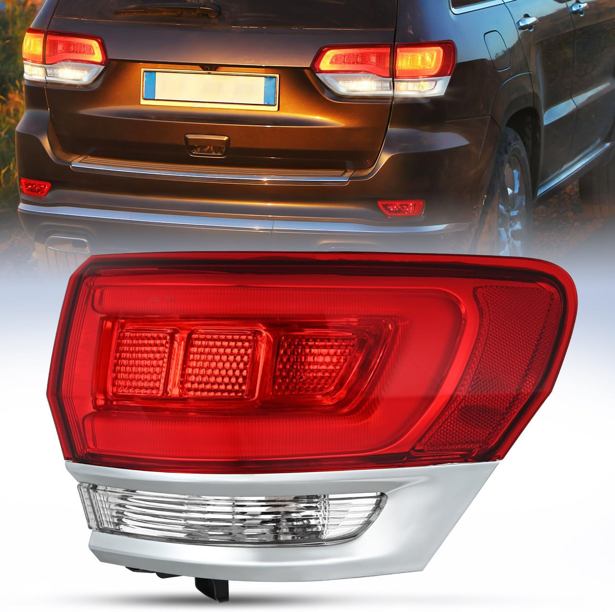 Taillight Assembly Compatible with 2014 2015 2016 2017 2018 2019 2020 Jeep Grand Cherokee Laredo/Limited/Overland/Summit Tail Lights Outer Passenger Side w/Bulbs