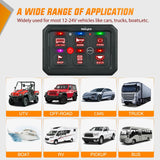 6 Gang Switch Panel Red Circuit Control Relay System with Fuse Wiring Harness Toggle Momentary Strobe Flash Modes Automatic Dimmable ON Off Pod 12V 24V for Car Truck Camper SUV