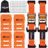 Wheel Chock Tie Down Kit 4500lb Break Strength 2Pcs E Track Ratchet Straps 4 Pcs Heavy Duty Trailer Tire Straps System for ATV, UTV, Lawn Mower,SXS 10 in-30 in Diameter Tires Orange