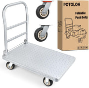 Stainless Steel Platform Cart 1320 lbs Heavy Duty Flatbed Push Dolly with 5 Inch Rubber Wheels 36 x 24 Inch Platform Truck for Warehouse Industrial Use Black