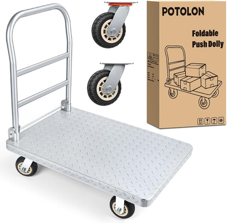 Stainless Steel Platform Cart 1320 lbs Heavy Duty Flatbed Push Dolly with 5 Inch Rubber Wheels 36 x 24 Inch Platform Truck for Warehouse Industrial Use Black