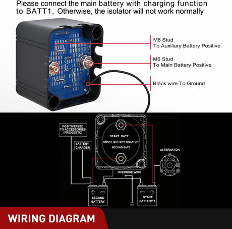 Dual Battery Isolator Kit Smart Adjustable 12V 140 AMP Auto Manual Voltage Sensitive Relay VSR Automatic Disconnect Switch Delay Setting Waterproof for Truck Car Van RV ATV UTV Marine Boat