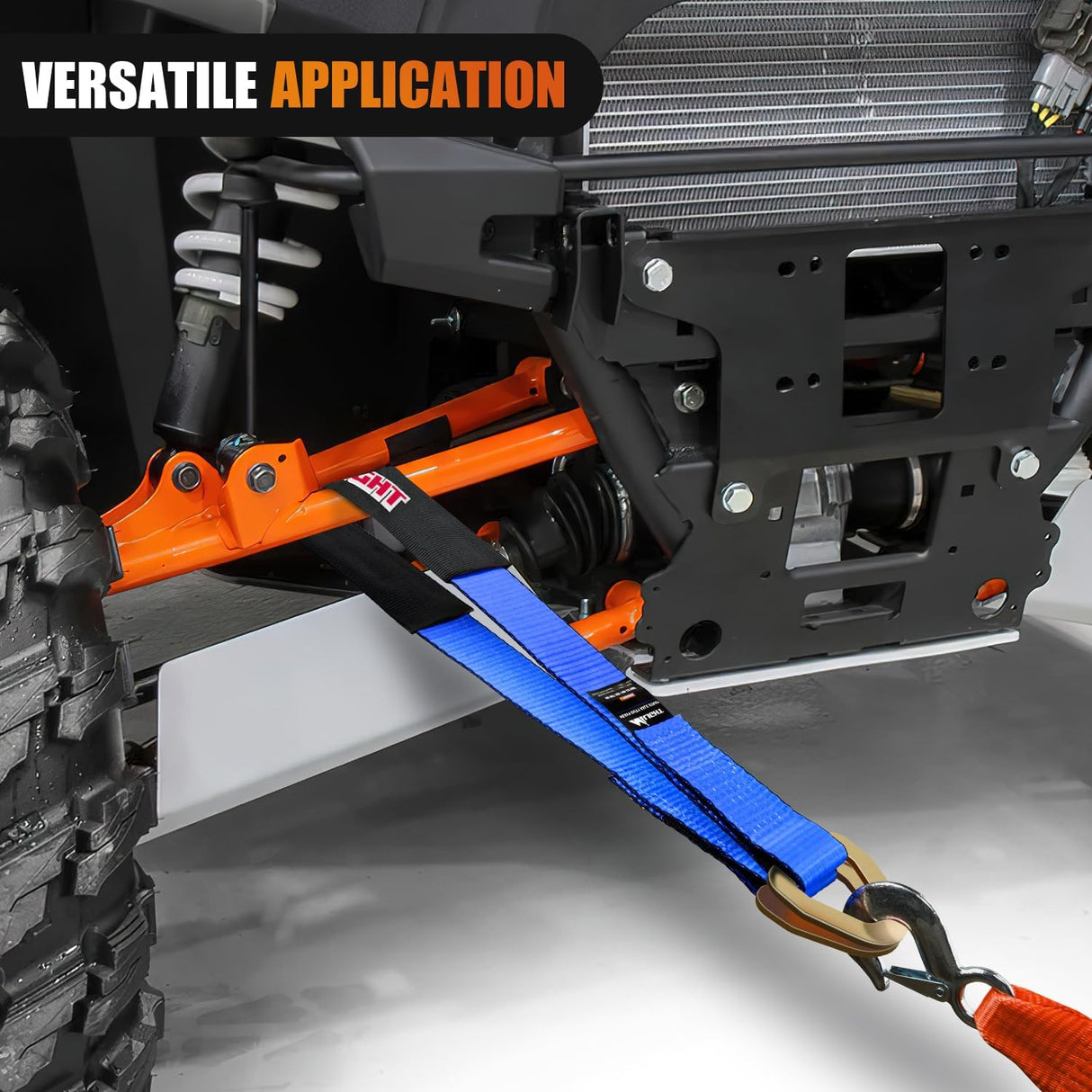 2 Inch x 38 Inch Axle Tie Down Straps with D-Rings & Protective Sleeves | 11,127 LBS Break Strength for Car Haulers Engine Hoists Trucks Trailers and UTVs 4 Pack Blue