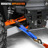 2 Inch x 38 Inch Axle Tie Down Straps with D-Rings & Protective Sleeves | 11,127 LBS Break Strength for Car Haulers Engine Hoists Trucks Trailers and UTVs 4 Pack Blue