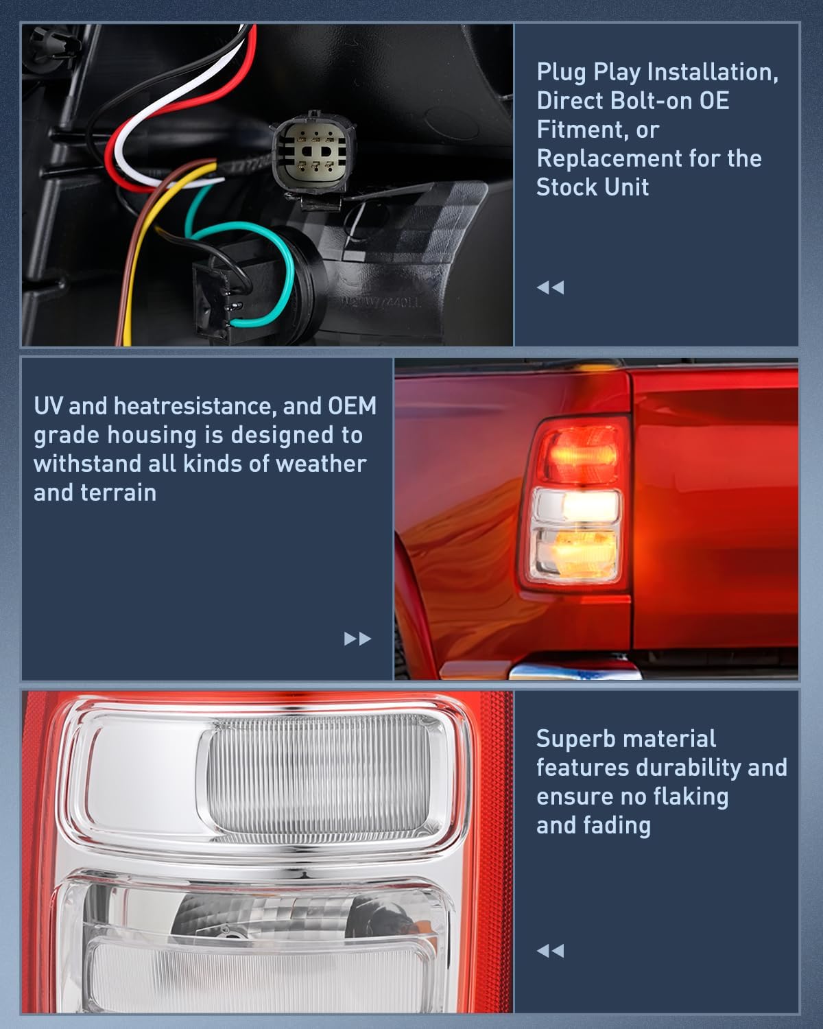 Taillight Assembly for 2019 2020 2021 2022 2023 Dodge Ram 2500 | 2019-2023 Dodge Ram 3500 Red Bezel Tail Light OE Style Rear Lamp Replacement Driver Side