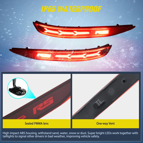 Rear Bumper Tail Light Compatible with 2017 2018 2019 2020 2021 2022 Chevy Equinox Red Lens LED Reflector Rear Bumper Lamps Brake Turn Signal Sequential Flashing Driving Taillights Replacement