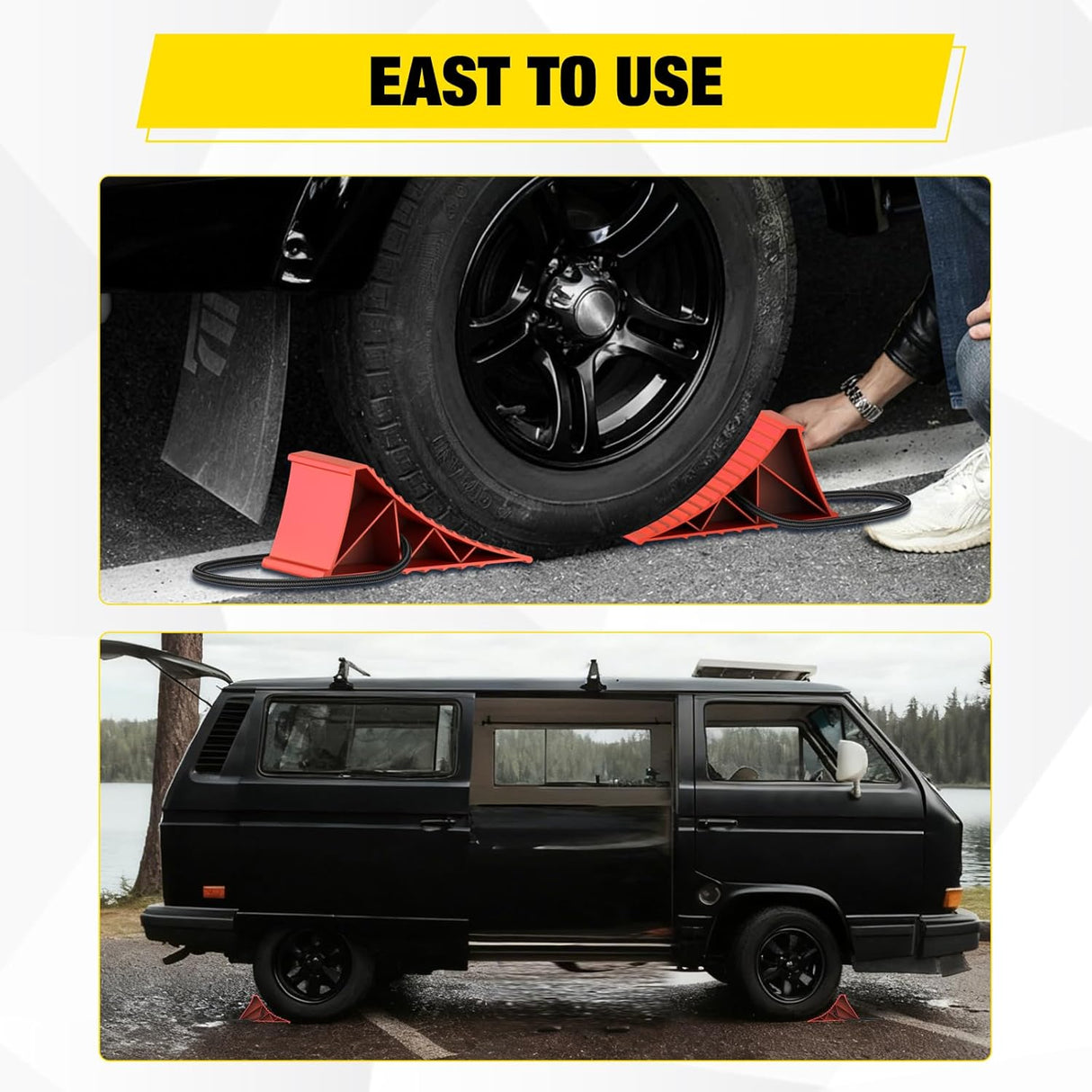 Wheel Chocks, Heavy Duty Wheel Stopper for Car, Truck, RV, Trailer, Caravan, Motorcycle, 8.7 Inch x 4.8 Inch x 4.2 Inch, 2-Pack(Red)