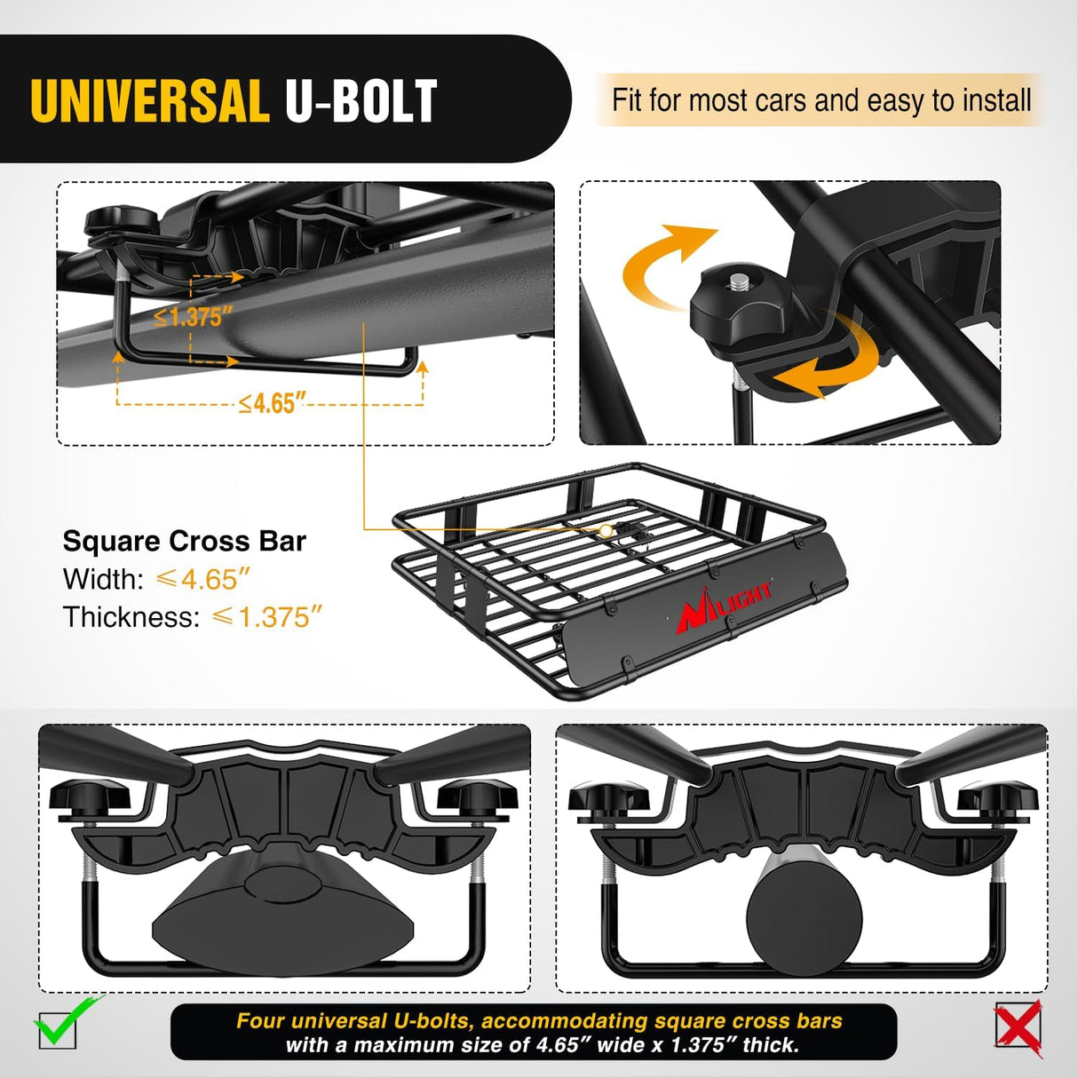 Universal Roof Rack Cargo Basket 43Inch x 39Inch x 6Inch With Cargo Net Ratchet Straps Luggage Holder Nilight