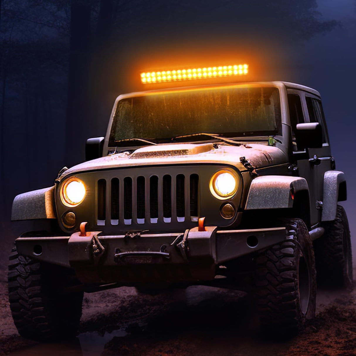 LED Light Bar 20 Inch 126W Spot Flood Combo Amber Beam Off Road Lamp Fishing Hunting Emergency Deck Work Lighting for Trucks UTV Pick-up Van Boat Tractor