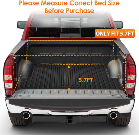 Truck Bed Tonneau Cover Hard Tri-fold Compatible with 2009-2025 Dodge Ram 1500 2020 2021 2022 2023 2024 2025-5.7ft