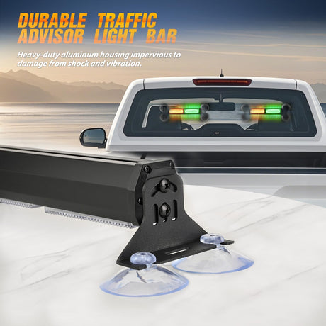 40LED Amber Green Emergency Strobe Traffic Advisor Light Bar with Suction Cups Dash Safety Warning Hazard Flashing Lights Interior Front/Rear Windshield for Trucks Construction Vehicles