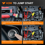 2000A Car Battery Jump Starter for Up to 8.0L Gas & 7.0L Diesel Engines 12V Portable Jump Start Booster Pack Jump Box with Jumper Cables DC Output and LED Light