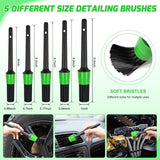Automotive Tools 15PCS Car Detailing Kit Auto Cleaning Tools Wash Set with Storage Carry Bag Beginners Easy to Use for Interior Exterior Car Care Clean Windshield Dashboard Seat Air Vents Wheels Tires, Green