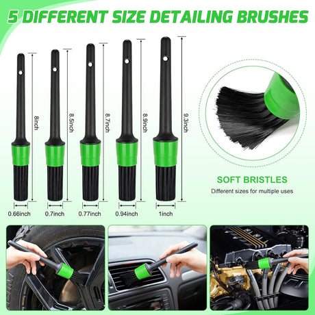 Automotive Tools 27PCS Car Detailing Kit Auto Cleaning Tools Wash Set with Storage Carry Bag Home Use for Interior Exterior Deep Clean Polish Car Care Windshield Dashboard Seat Air Vents Wheels Tires, Green