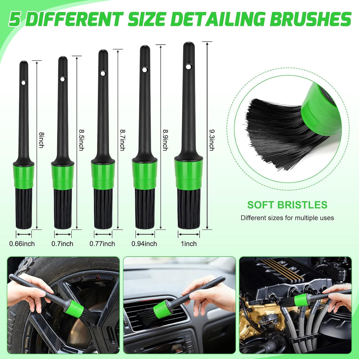Automotive Tools 52PCS Car Detailing Kit Auto Cleaning Tools Wash Set with Storage Carry Bag Home Use for Interior Exterior Deep Clean Polish Car Care Windshield Dashboard Seat Air Vents Wheels Tires, Green