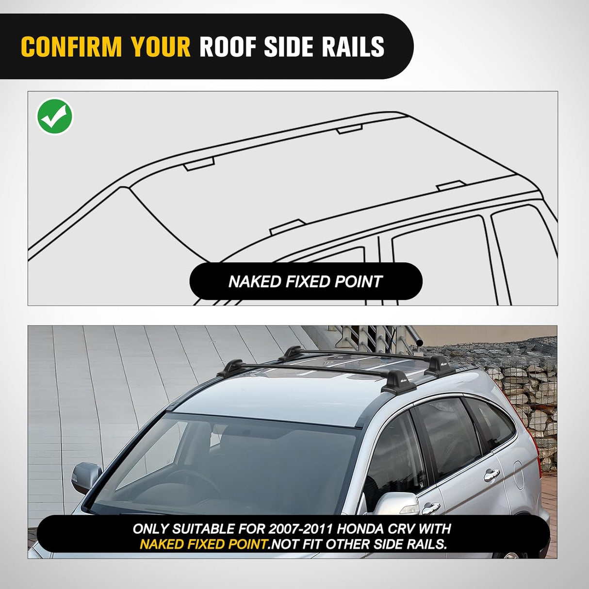 Roof Rack Cross Bars Fit for Honda CRV 2007 2008 2009 2010 2011 with Fixed Point, Adjustable Aluminum Car Crossbars with Rubber Pad for Cargo Carrier Luggage Bike Kayak Rooftop Tent Snowboard