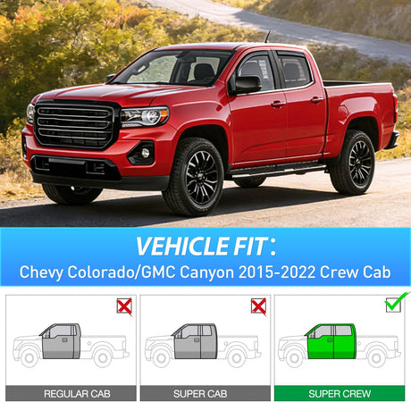 in Channel Window Visors for Chevy Colorado GMC Canyon 2015–2022 Crew Cab, Smoke Rain Guards, Clip-On Installation, Wind Deflectors for Sun Rain Ventilation-4PCS