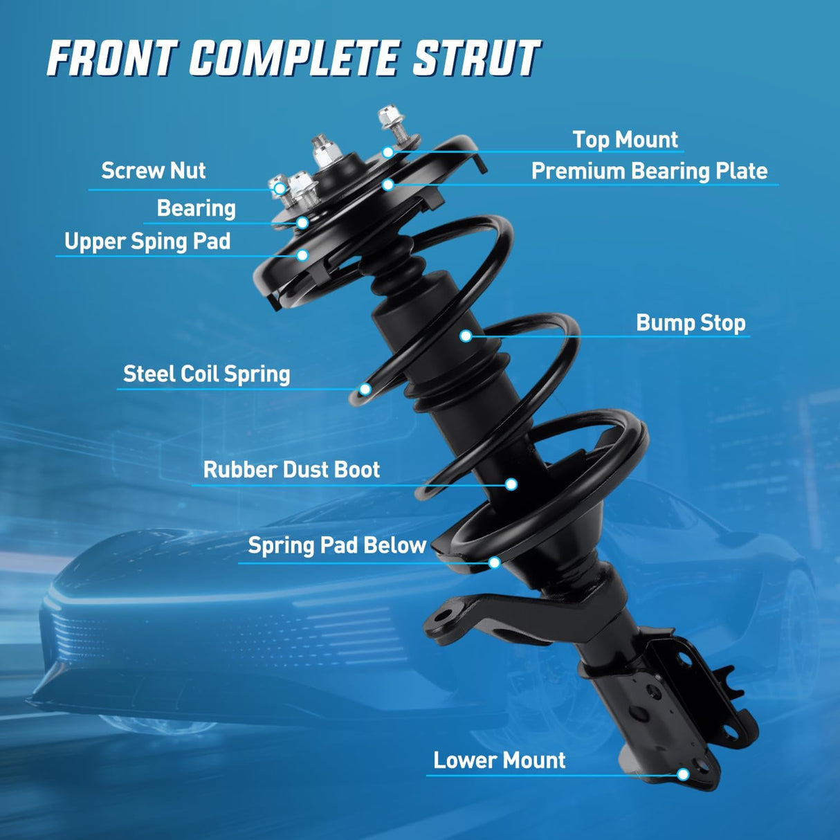Front Struts Shocks Complete Assembly Kit Compatible with Honda Civic Acura EL 2001 2002 2003 2004 2005, Front Shock Absorber Strut Coil Spring Assembly Pair Replaces OE# 171433 171434, 2PCS