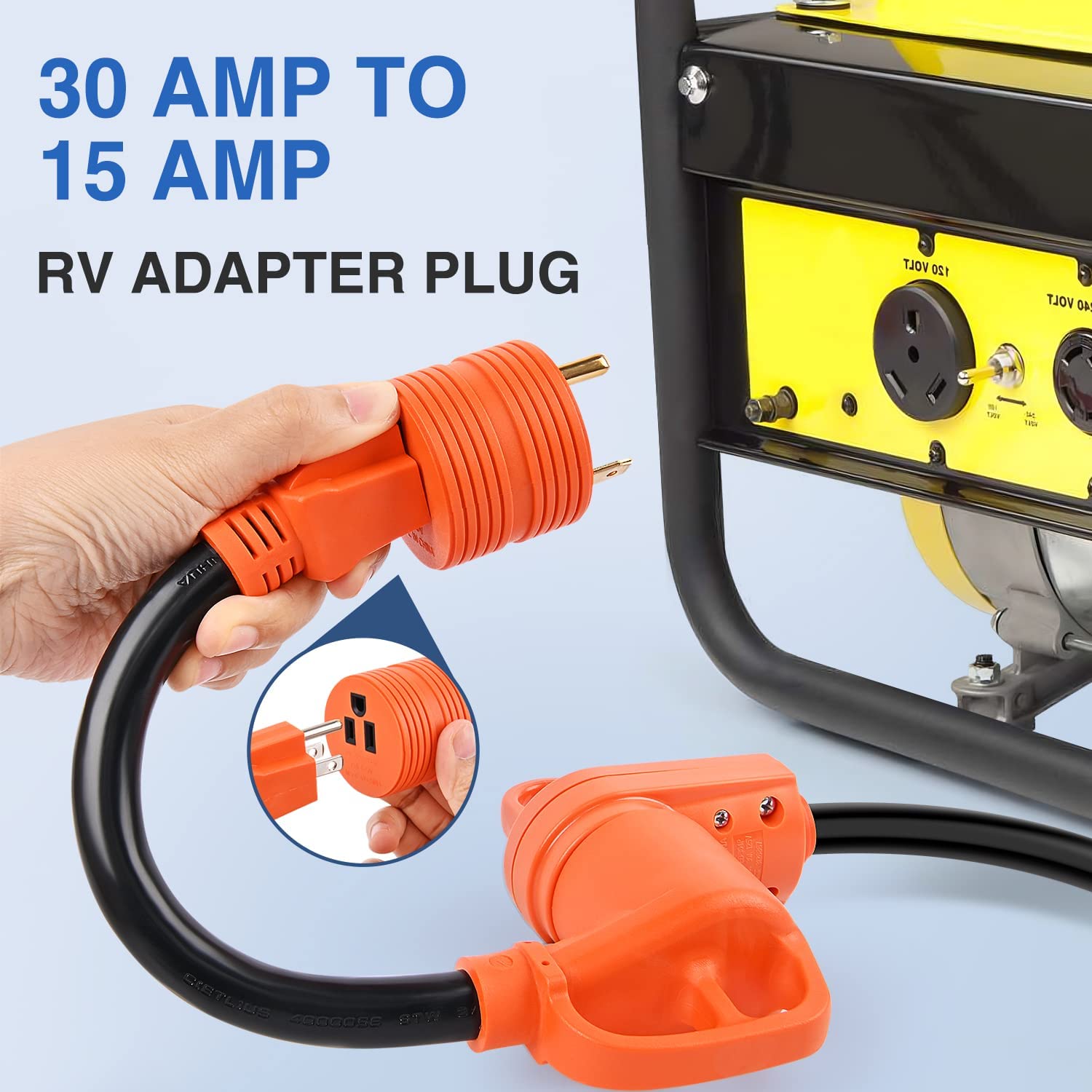 30Amp Male to 15Amp Female RV Adapter Plug Nilight