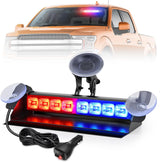 8LED Red Blue Traffic Advisor Strobe Light Bar Hazard Safety | with Vacuum Suction Emergency Dash Warning Flashing Lights Front/Rear Windshield Visor for Truck Police Construction Vehicles