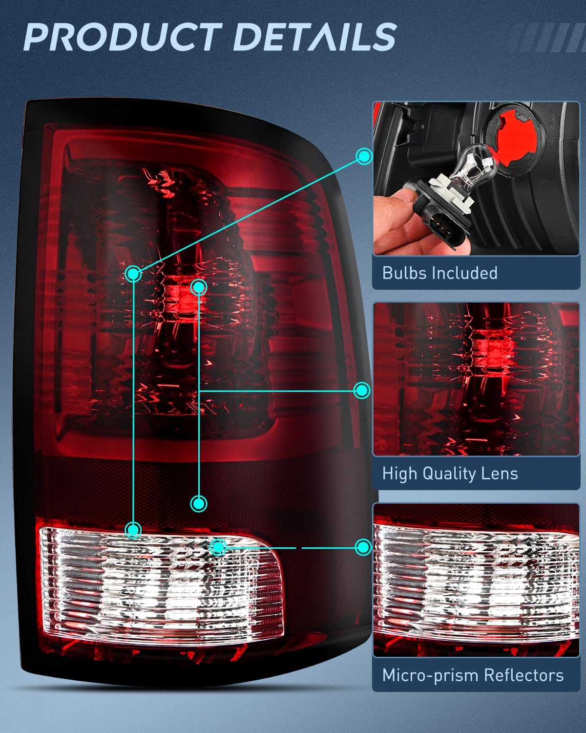 Taillight Assembly Compatible with 2009 2010 2011 2012 2013 2014 2015 2016 2017 2018 Dodge Ram 1500 2500 3500 2019 2020 2021 Classic Rear Lamp OE Style Driver Side and Passenger Side Dark Red