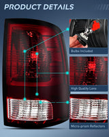 Taillight Assembly Compatible with 2009 2010 2011 2012 2013 2014 2015 2016 2017 2018 Dodge Ram 1500 2500 3500 2019 2020 2021 Classic Rear Lamp OE Style Driver Side and Passenger Side Dark Red